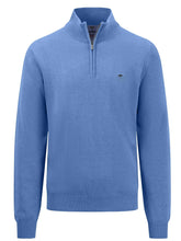 Load image into Gallery viewer, FYNCH HATTON Troyer 1/4 Zip Sweatshirt - Men&#39;s Soft Cotton – Crystal Blue
