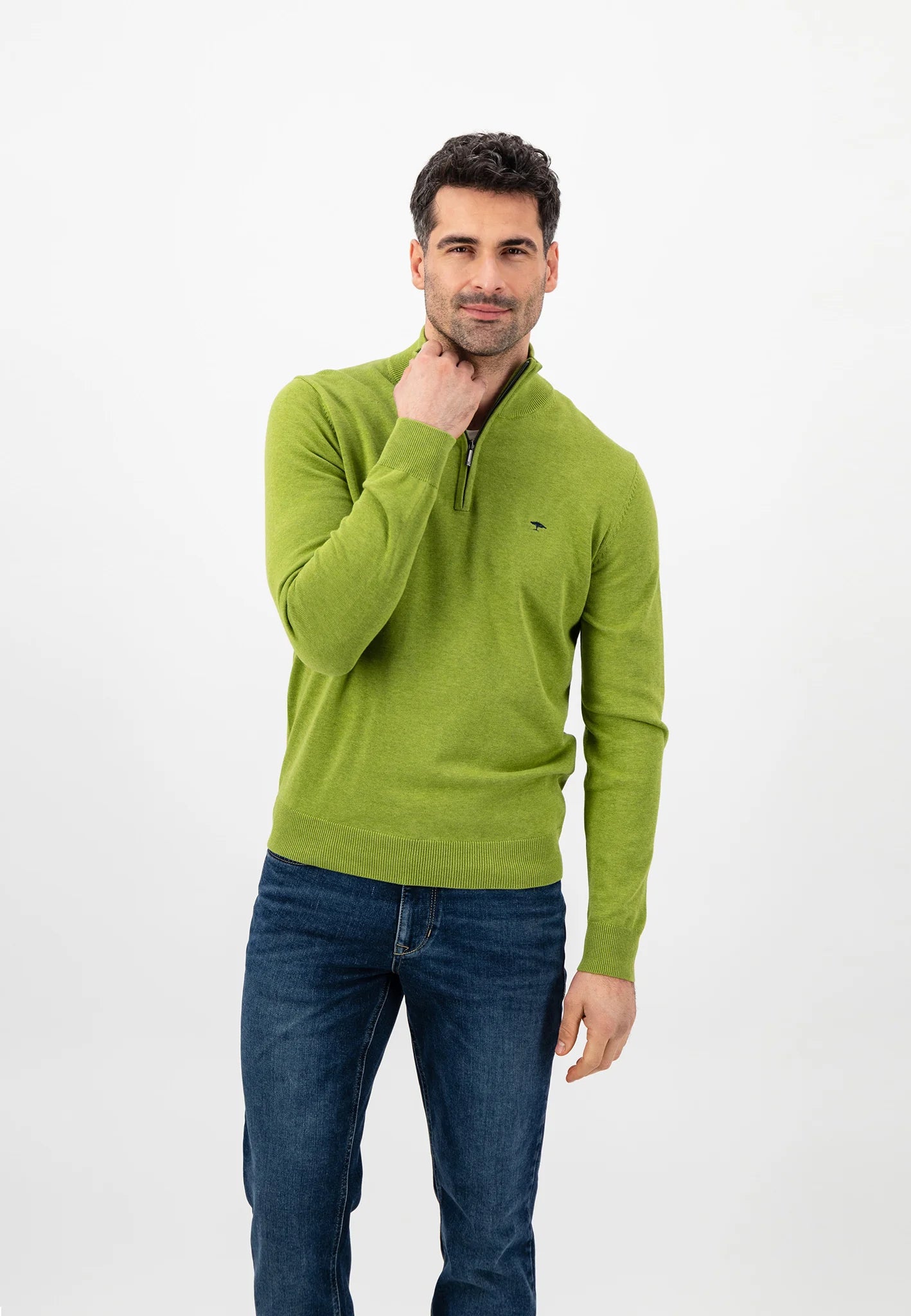 FYNCH HATTON Troyer 1/4 Zip Sweatshirt - Men's Soft Cotton – Leaf Green