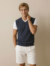 FYNCH HATTON V-Neck Knitted Vest - Men's Fine Cotton – Navy - view 2