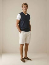 FYNCH HATTON V-Neck Knitted Vest - Men's Fine Cotton – Navy - view 3