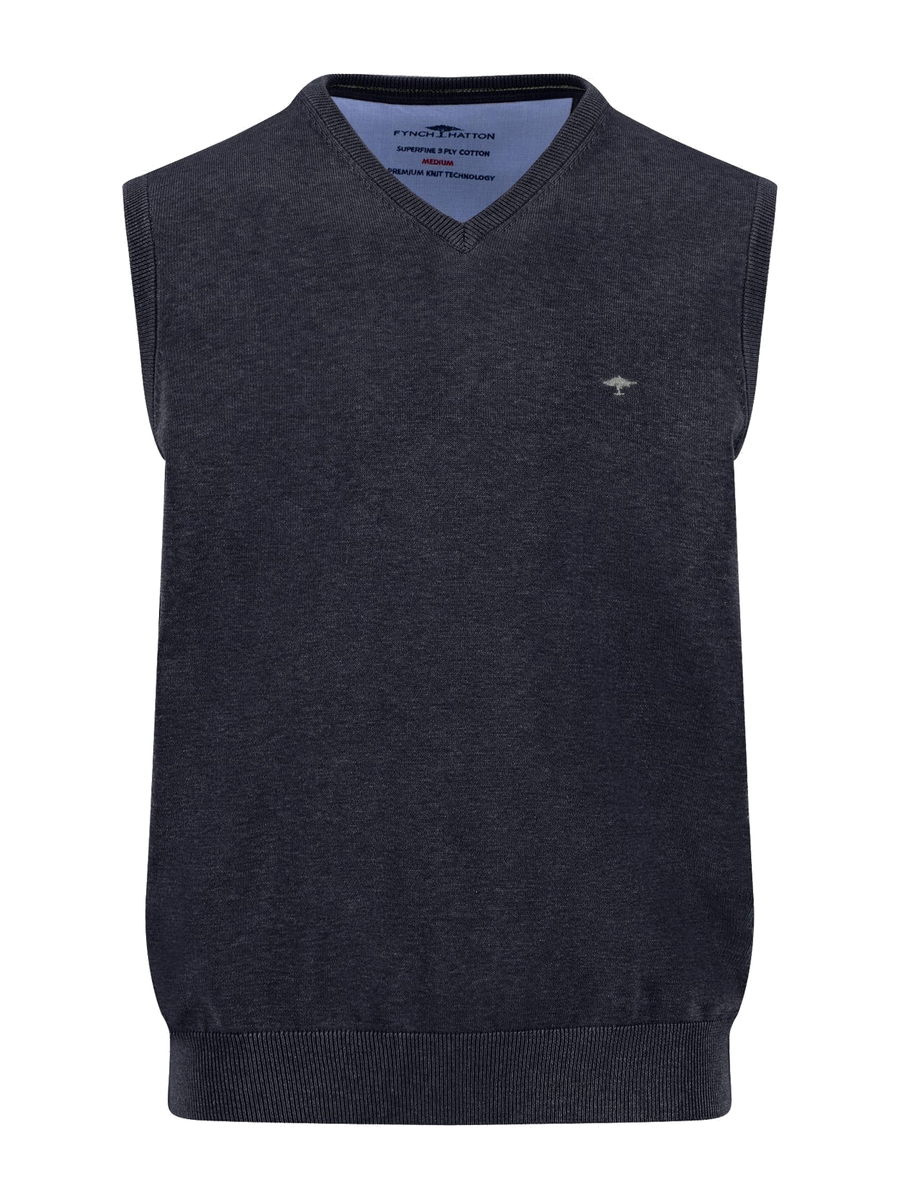 FYNCH HATTON V-Neck Knitted Vest - Men's Fine Cotton – Navy