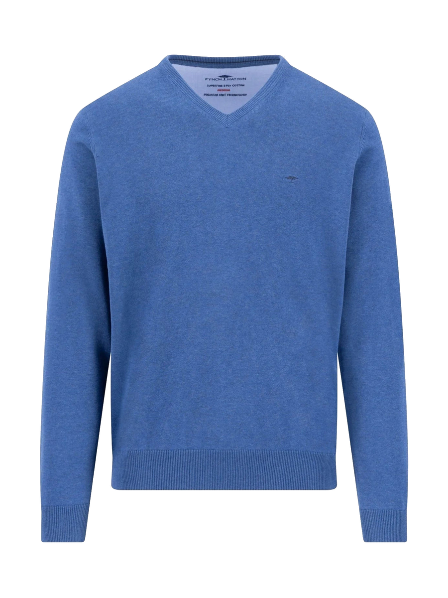 FYNCH HATTON V-Neck Sweater - Men's Fine Knit Cotton – Ink Blue
