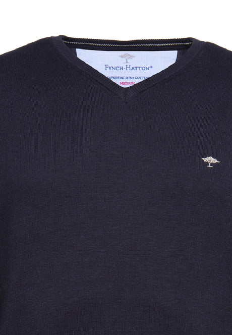 FYNCH HATTON V-Neck Sweater - Men's Fine Knit – Navy Fynch Hatton