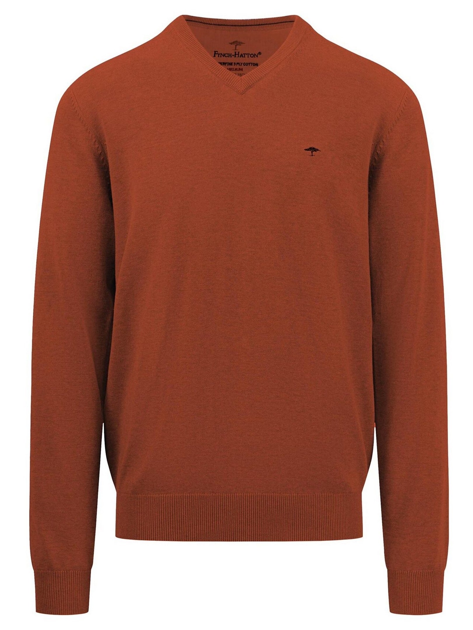 FYNCH HATTON V-Neck Sweater - Men's Fine Knit – Rust