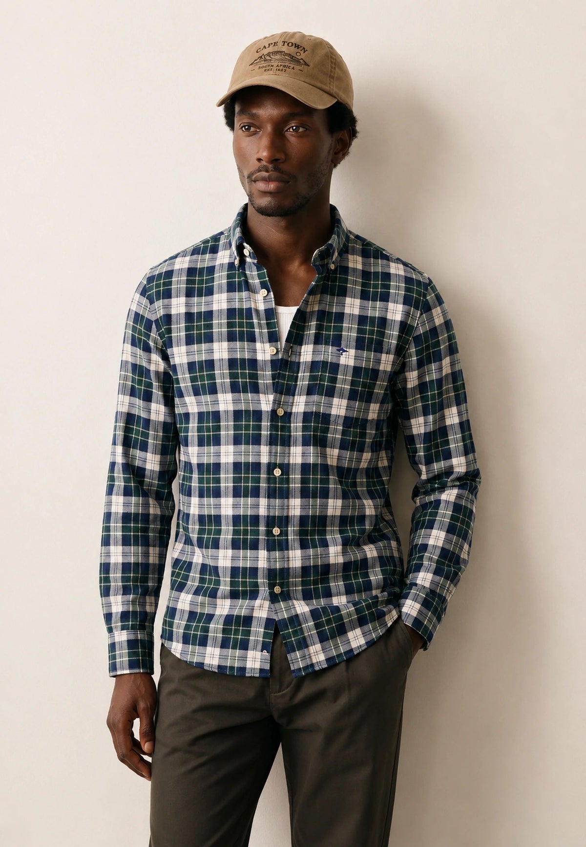 FYNCH HATTON Washed Oxford Check Shirt - Men's Cotton Button-Down – Teal - view 2