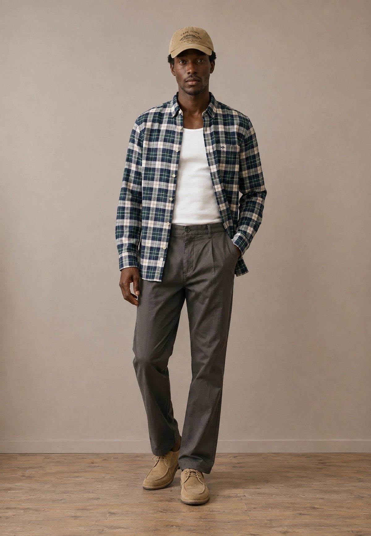 FYNCH HATTON Washed Oxford Check Shirt - Men's Cotton Button-Down – Teal - view 3