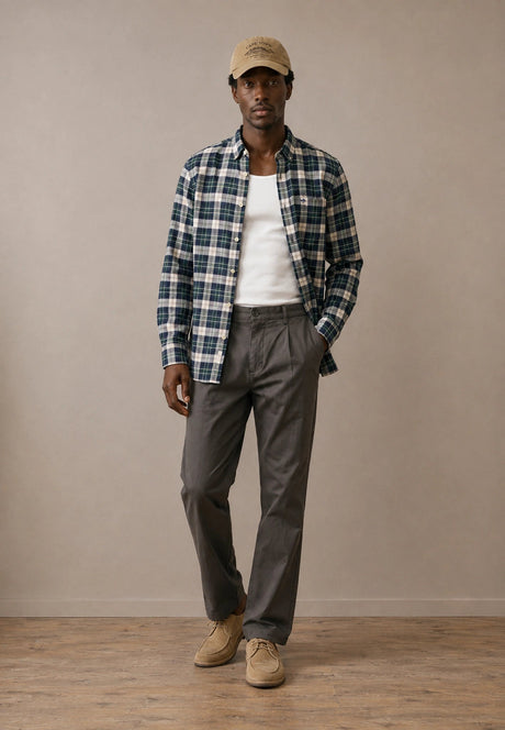FYNCH HATTON Washed Oxford Check Shirt - Men's Cotton Button-Down – Teal - view 3