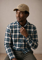 FYNCH HATTON Washed Oxford Check Shirt - Men's Cotton Button-Down – Teal - view 5