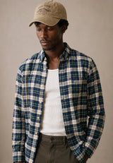 FYNCH HATTON Washed Oxford Check Shirt - Men's Cotton Button-Down – Teal - view 4