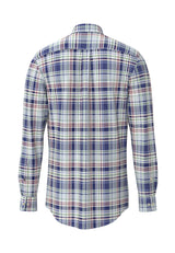 FYNCH HATTON Washed Oxford Check Shirt – Men's Button-Down – Blue/Berry