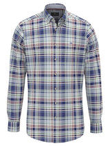 FYNCH HATTON Washed Oxford Check Shirt – Men's Button-Down – Blue/Berry