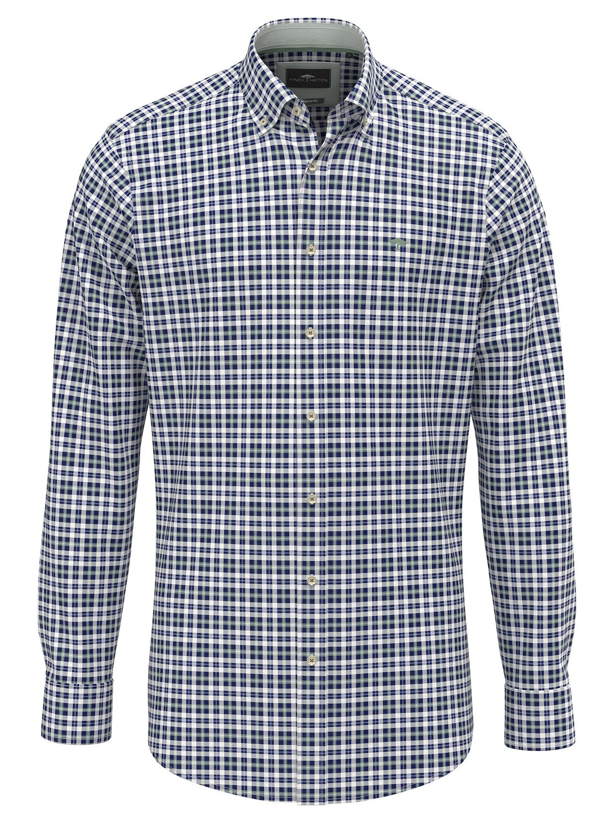 FYNCH HATTON Washed Oxford Check Shirt – Men's Button-Down – Fern