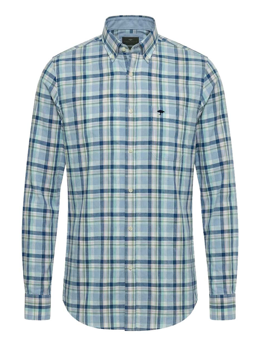 30% OFF FYNCH HATTON Washed Oxford Check Shirt - Men's Button-Down - Mint - view 1