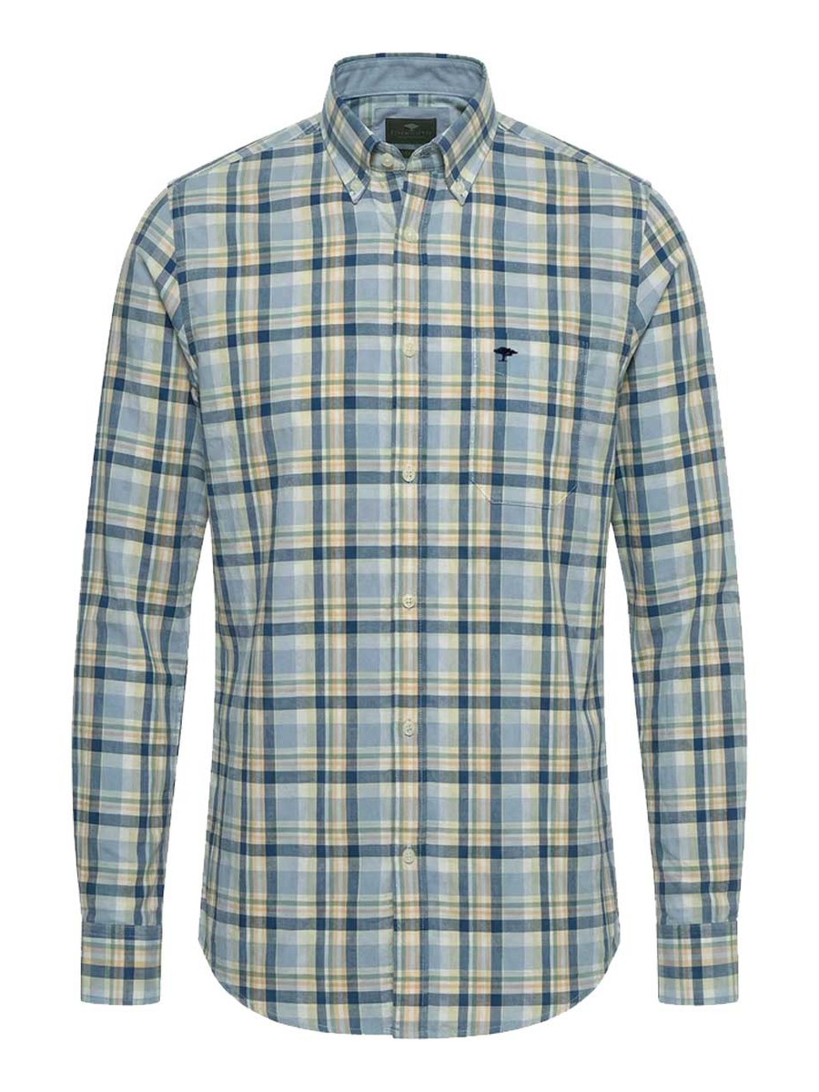 30% OFF FYNCH HATTON Washed Oxford Check Shirt - Men's Button-Down - Pale Yellow - Sizes: MEDIUM & LARGE - view 1
