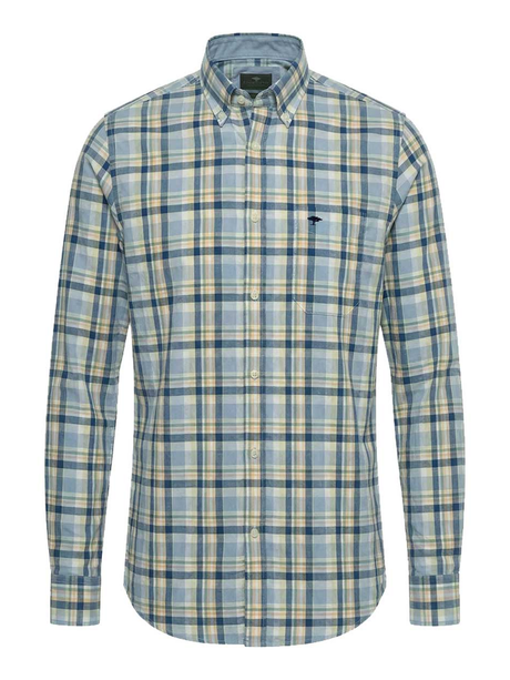 30% OFF FYNCH HATTON Washed Oxford Check Shirt - Men's Button-Down - Pale Yellow - Sizes: MEDIUM & LARGE - view 1