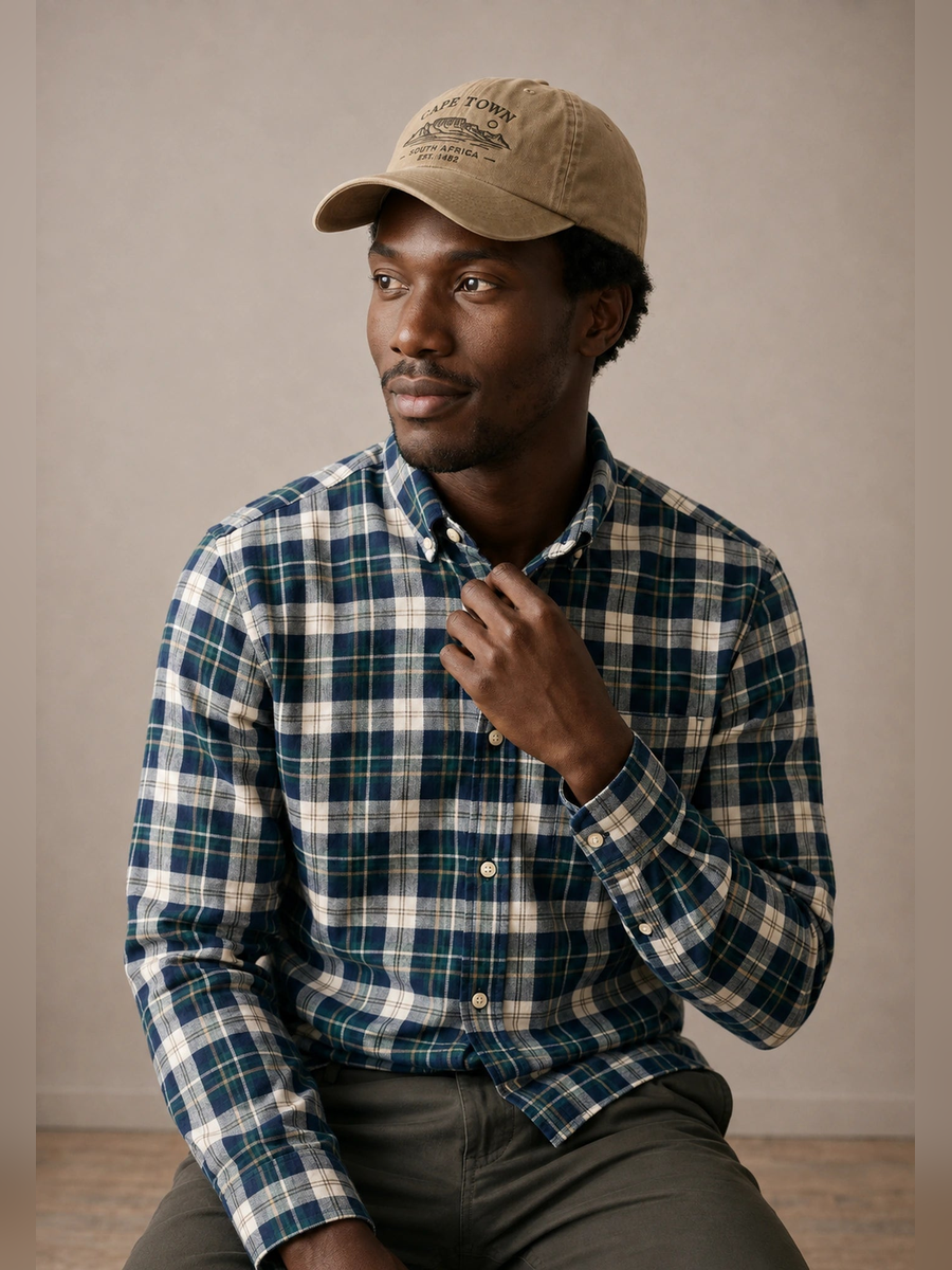 FYNCH HATTON Washed Oxford Check Shirt - Men's Cotton Button-Down – Teal - view 5
