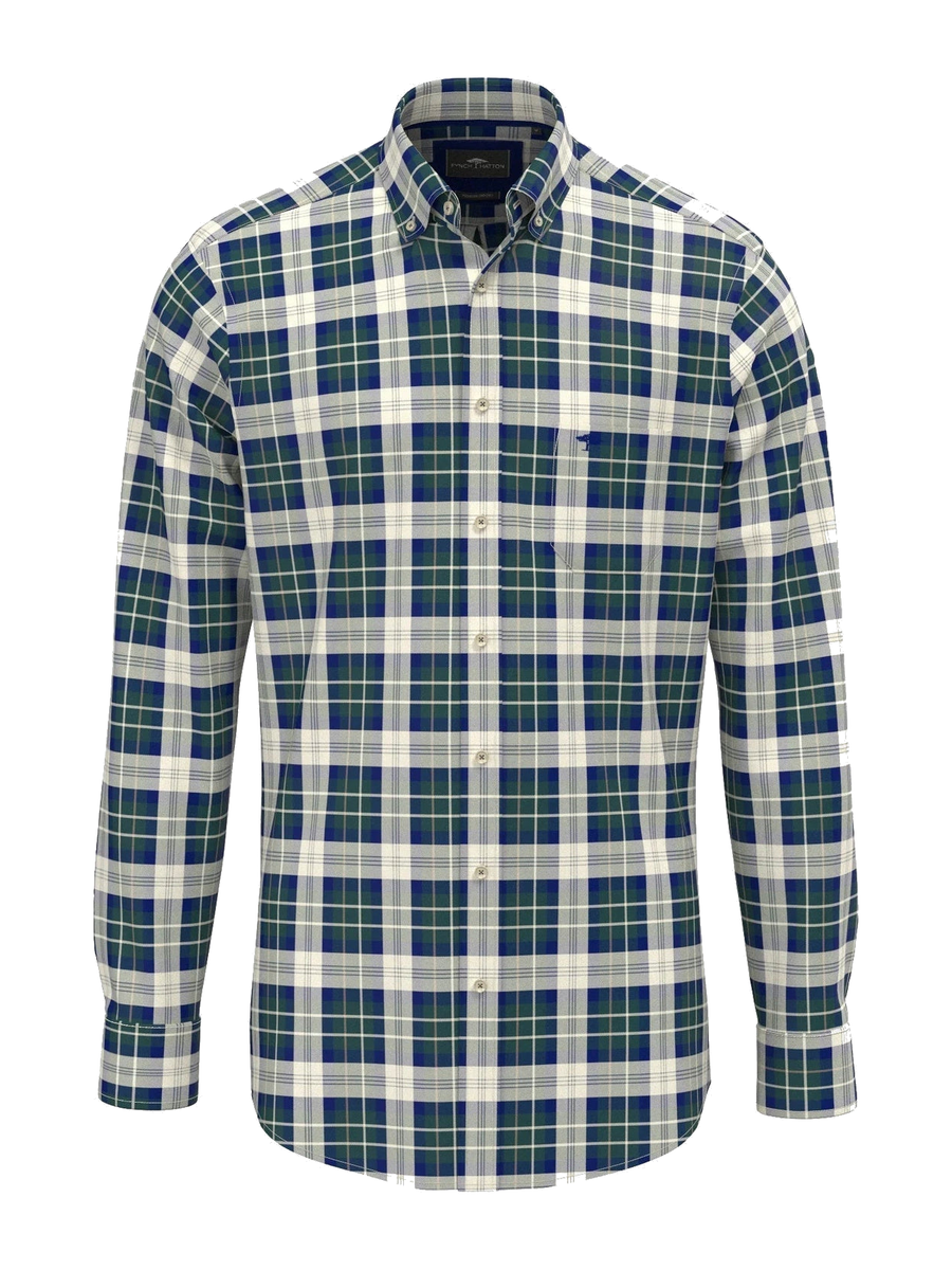 FYNCH HATTON Washed Oxford Check Shirt - Men's Cotton Button-Down – Teal