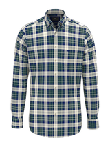 FYNCH HATTON Washed Oxford Check Shirt - Men's Cotton Button-Down – Teal