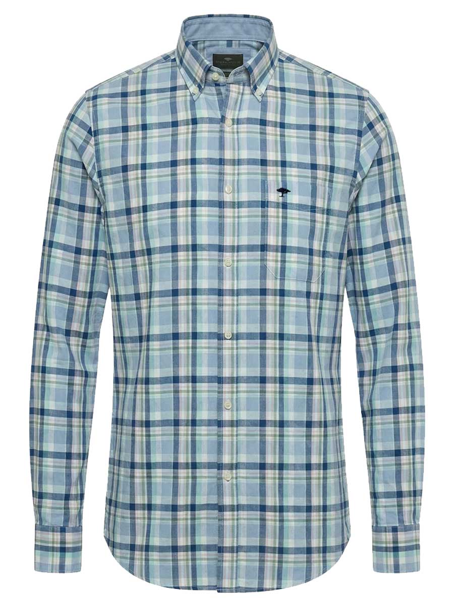 FYNCH HATTON Washed Oxford Check Shirt - Men's Button-Down - Mint
