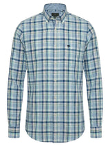 FYNCH HATTON Washed Oxford Check Shirt - Men's Button-Down - Mint