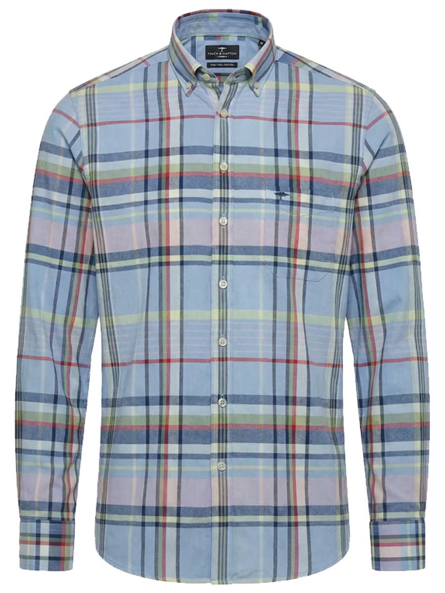 FYNCH HATTON Washed Oxford Check Shirt - Men's Button-Down - New Breeze