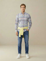 FYNCH HATTON Washed Oxford Check Shirt - Men's Button-Down - New Breeze