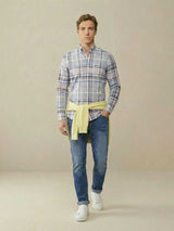 FYNCH HATTON Washed Oxford Check Shirt - Men's Button-Down - New Breeze