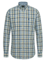 FYNCH HATTON Washed Oxford Check Shirt - Men's Button-Down - Pale Yellow