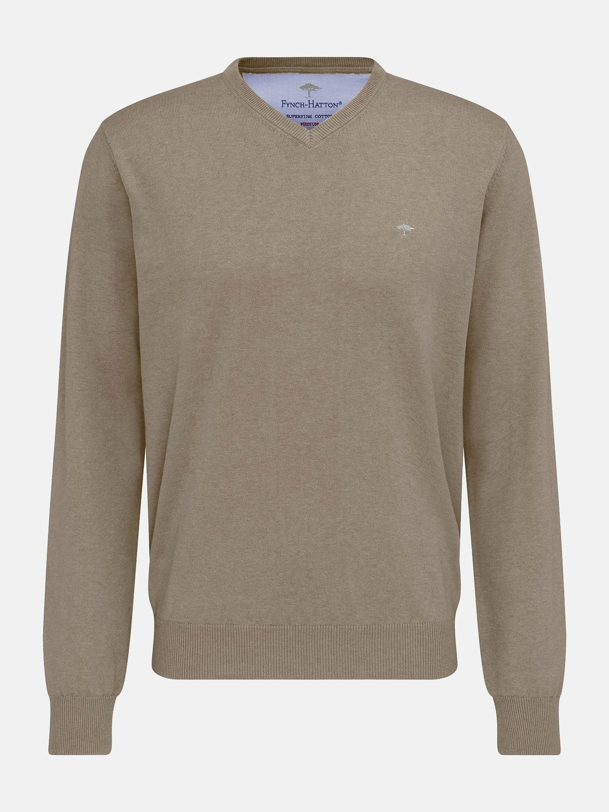 FYNCH HATTON V-Neck Sweater - Men's Fine Knit Cotton – Taupe - front view