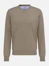 FYNCH HATTON V-Neck Sweater - Men's Fine Knit Cotton – Taupe - front view