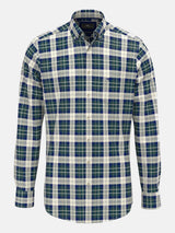 FYNCH HATTON Washed Oxford Check Shirt - Men's Cotton Button-Down – Teal - front view