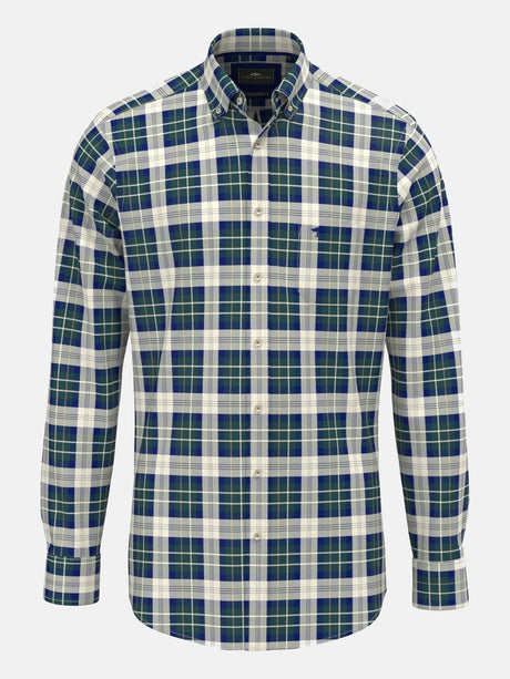 FYNCH HATTON Washed Oxford Check Shirt - Men's Cotton Button-Down – Teal - front view