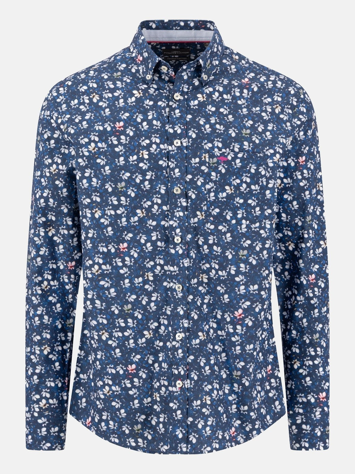 FYNCH HATTON Flower Print Shirt - Men's Cotton Button-Down – Ink Blue - front view