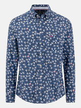 FYNCH HATTON Flower Print Shirt - Men's Cotton Button-Down – Ink Blue - front view
