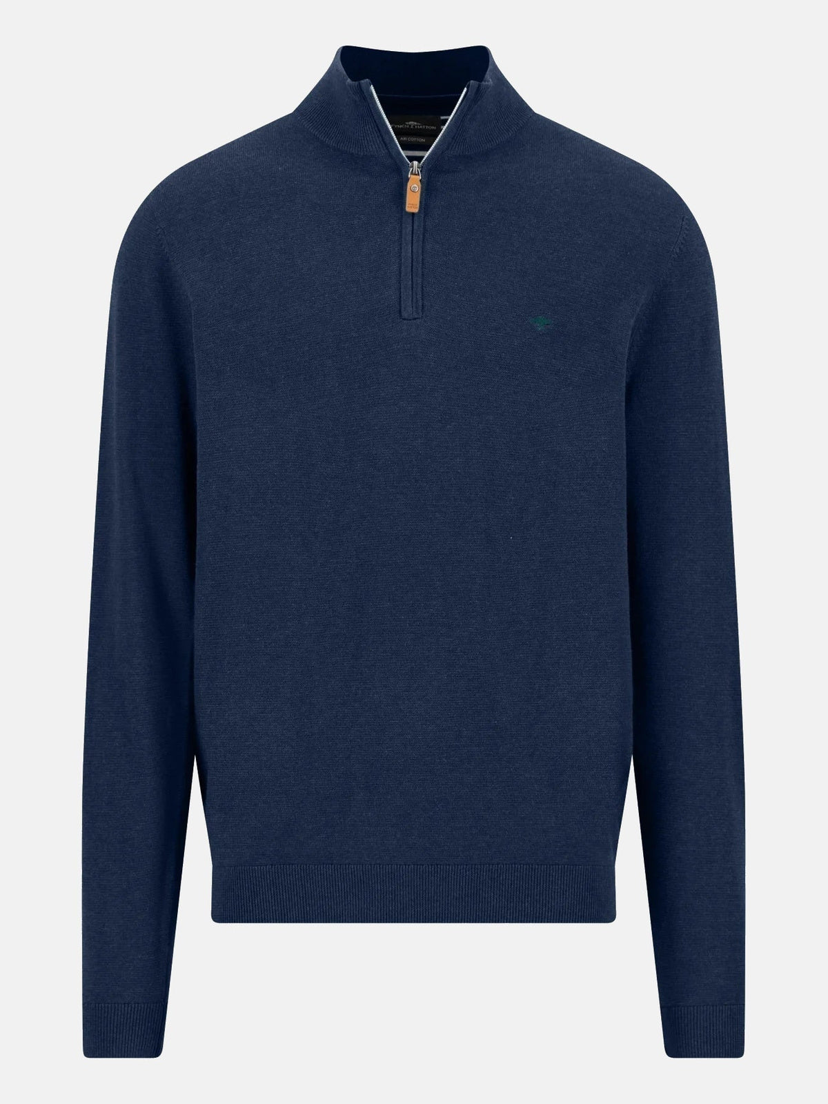 FYNCH HATTON 1/4 Zip Sweater - Men's Fine Knit Air Cotton – Ink Blue - front view