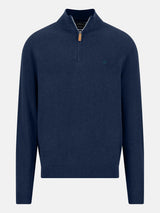 FYNCH HATTON 1/4 Zip Sweater - Men's Fine Knit Air Cotton – Ink Blue - front view