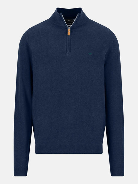 FYNCH HATTON 1/4 Zip Sweater - Men's Fine Knit Air Cotton – Ink Blue - front view