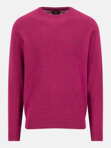 FYNCH HATTON Crew Neck Sweater - Men's Fine Knit Cotton – Grape - front view