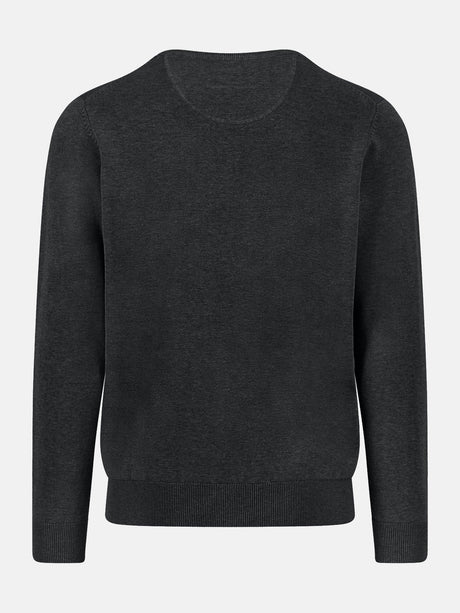 FYNCH HATTON Crew Neck Sweater - Men's Fine Knit Cotton – Black - view 2