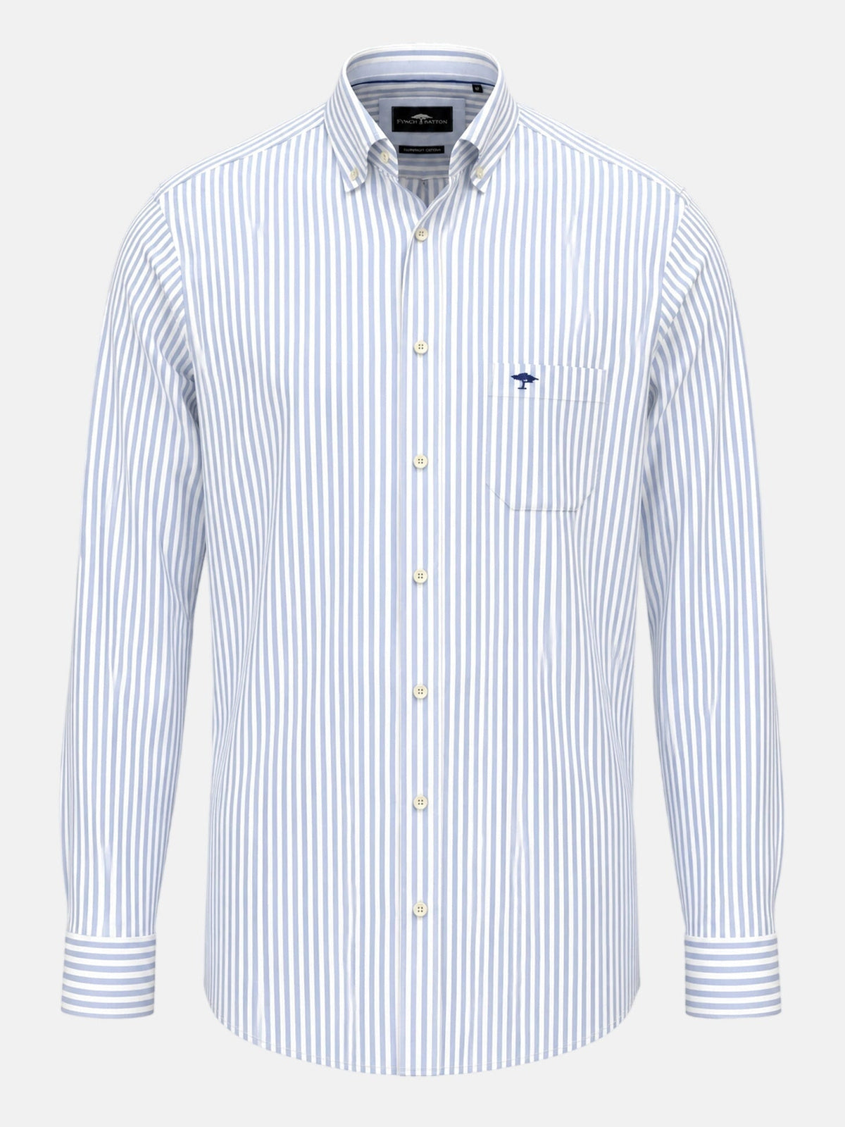 FYNCH HATTON Poplin Stripe Shirt - Men's Cotton Button-Down – Light Blue - front view
