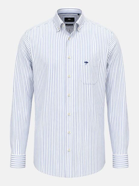 FYNCH HATTON Poplin Stripe Shirt - Men's Cotton Button-Down – Light Blue - front view