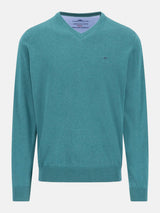FYNCH HATTON V-Neck Sweater - Men's Fine Knit Cotton – Teal - front view