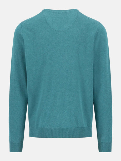 FYNCH HATTON V-Neck Sweater - Men's Fine Knit Cotton – Teal - view 2