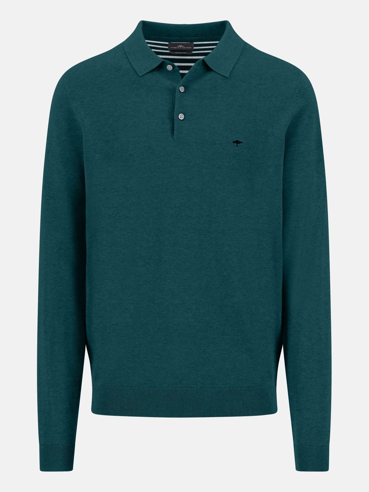 FYNCH HATTON Polo Collar Sweater - Men's Fine Knit Air Cotton – Teal - front view