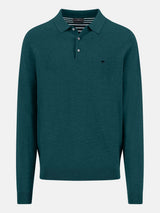 FYNCH HATTON Polo Collar Sweater - Men's Fine Knit Air Cotton – Teal - front view