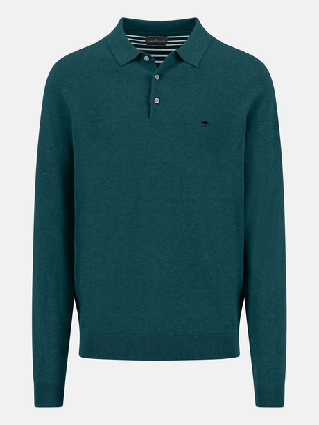 FYNCH HATTON Polo Collar Sweater - Men's Fine Knit Air Cotton – Teal - front view