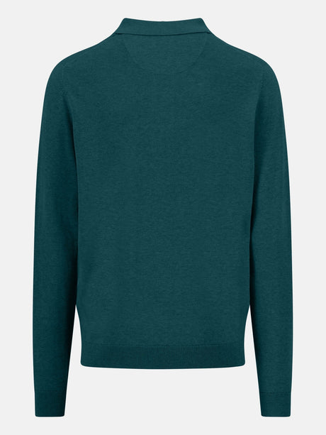 FYNCH HATTON Polo Collar Sweater - Men's Fine Knit Air Cotton – Teal - view 2