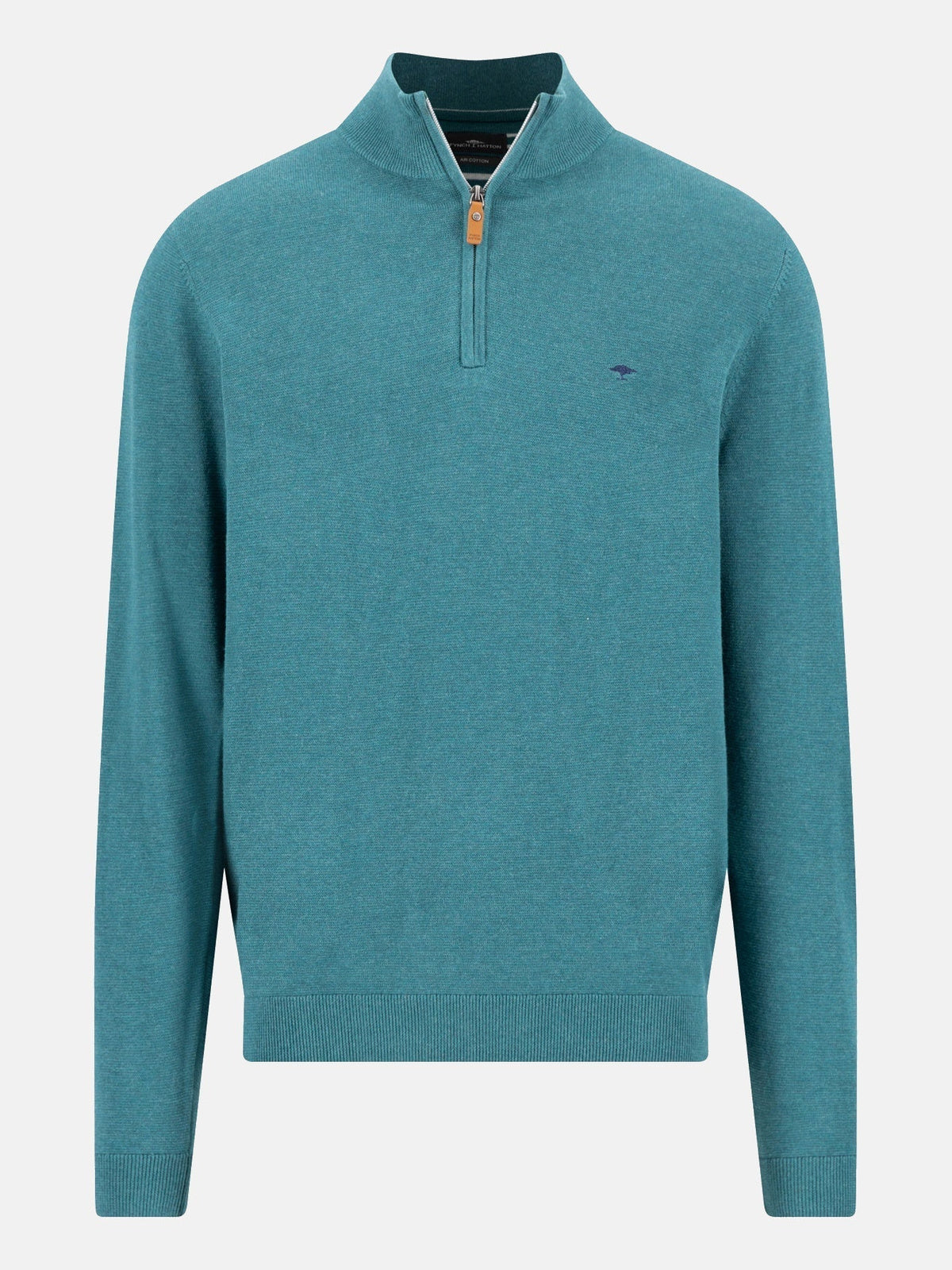 FYNCH HATTON 1/4 Zip Sweater - Men's Fine Knit Air Cotton – Teal - front view