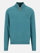 FYNCH HATTON 1/4 Zip Sweater - Men's Fine Knit Air Cotton – Teal - front view