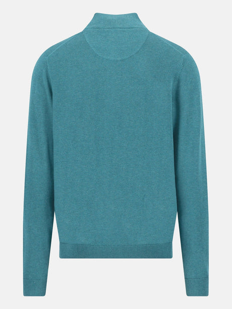 FYNCH HATTON 1/4 Zip Sweater - Men's Fine Knit Air Cotton – Teal - view 2